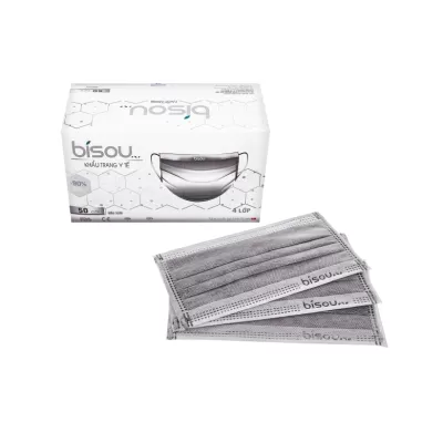 Khẩu Trang Y Tế 4 Lớp Bisou Xám Hộp 50 Cái